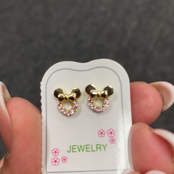 New Kids Girls Earrings gold plated CZ Pink Mouse. - Picture 2 of 9
